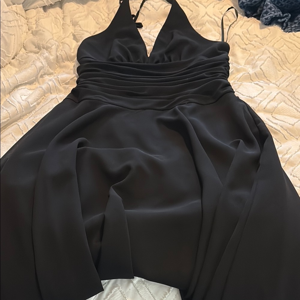 Jessica McClintock Black Ruched Halter Sundress